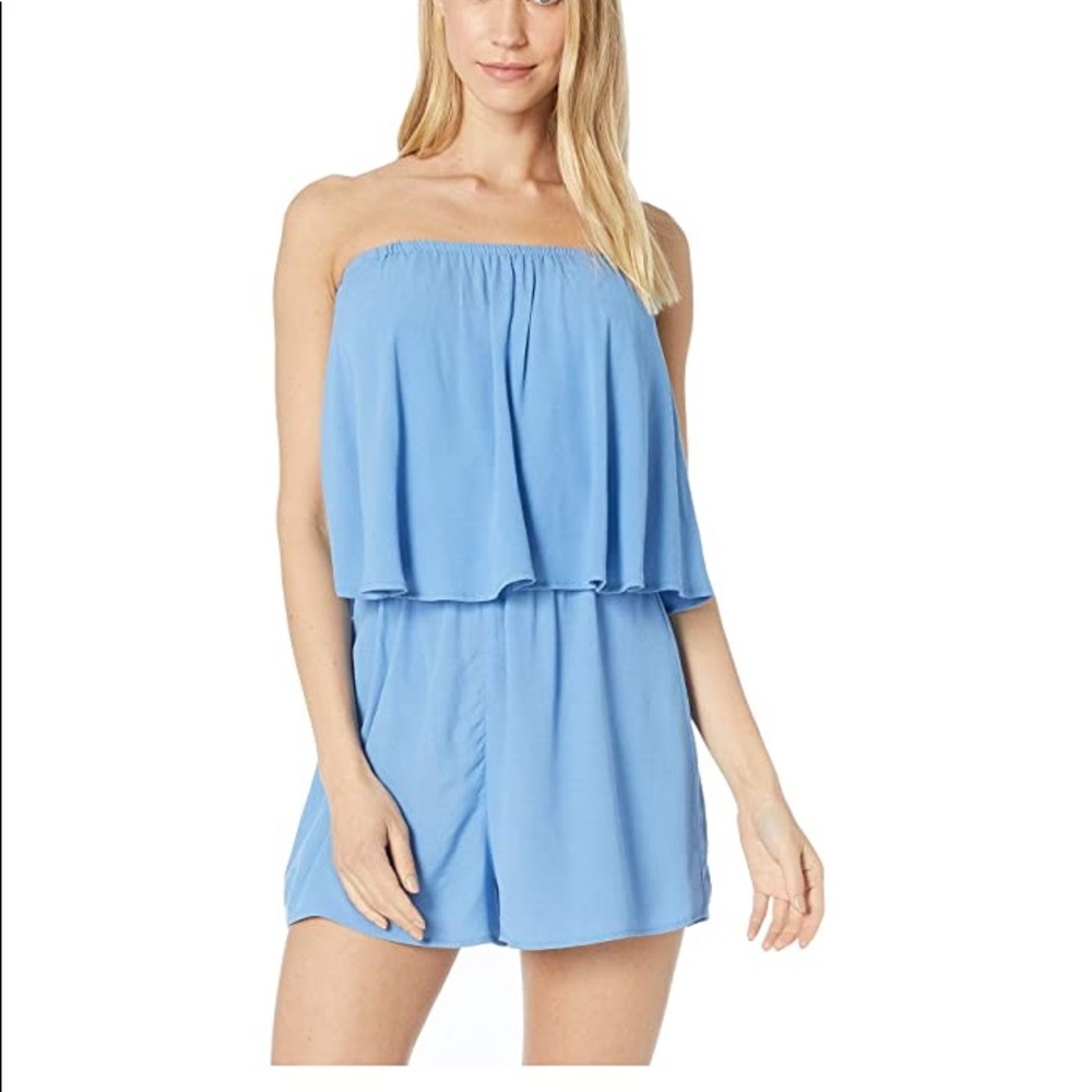 Showmeyourmumu blue strapless ruffle romper